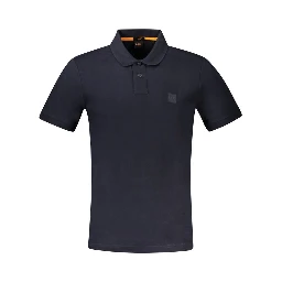 Blue Cotton Men Polo Shirt