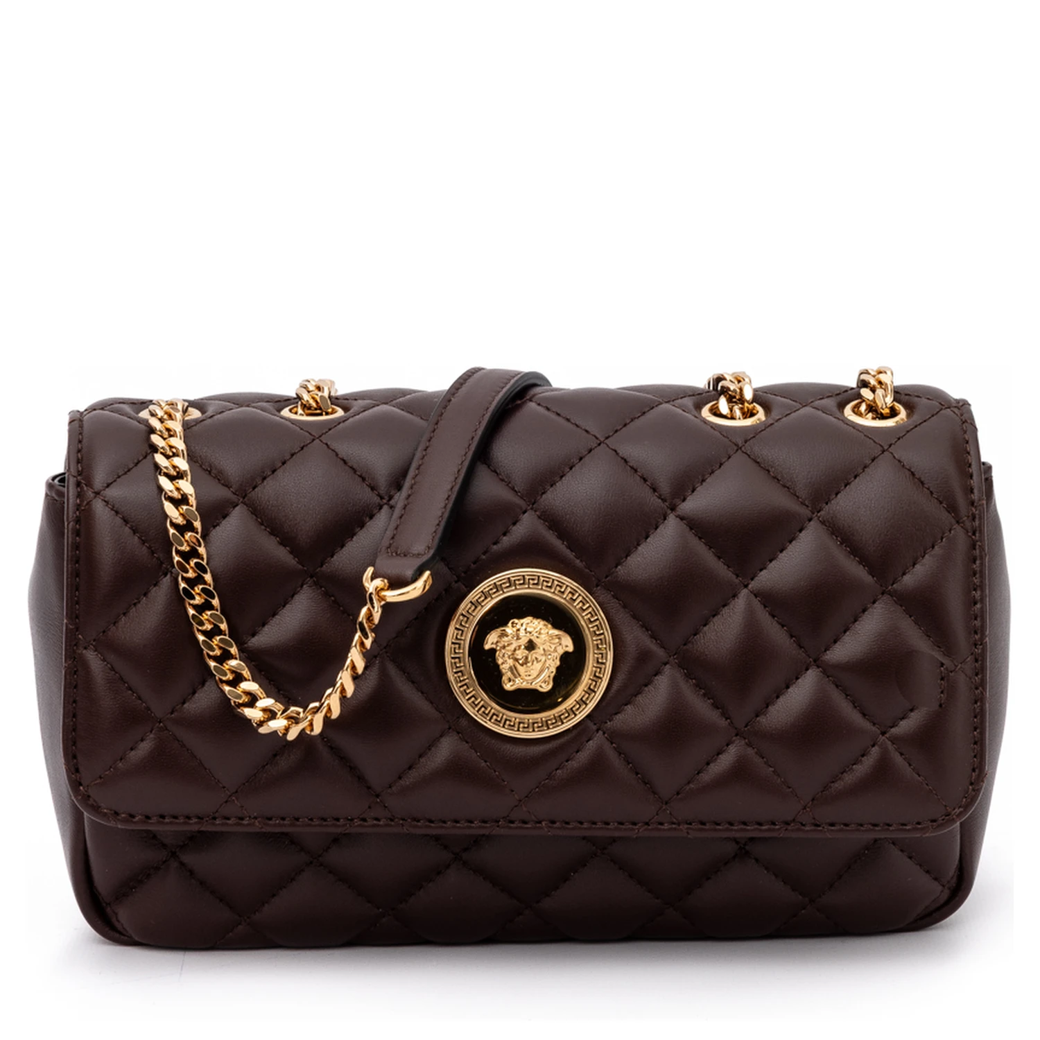Brown Quilted Leather Shoulder Strap Bag