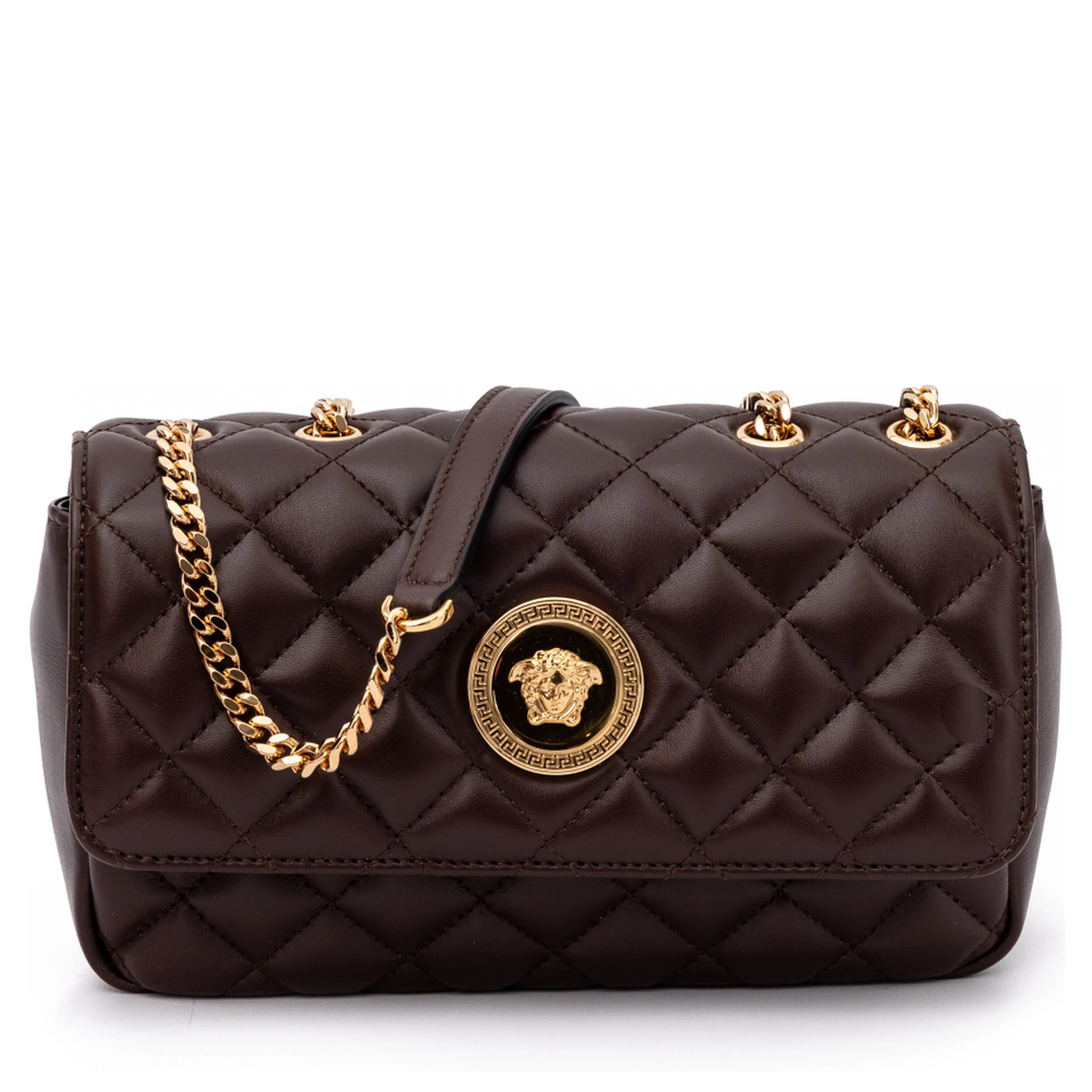 Brown Quilted Leather Shoulder Strap Bag