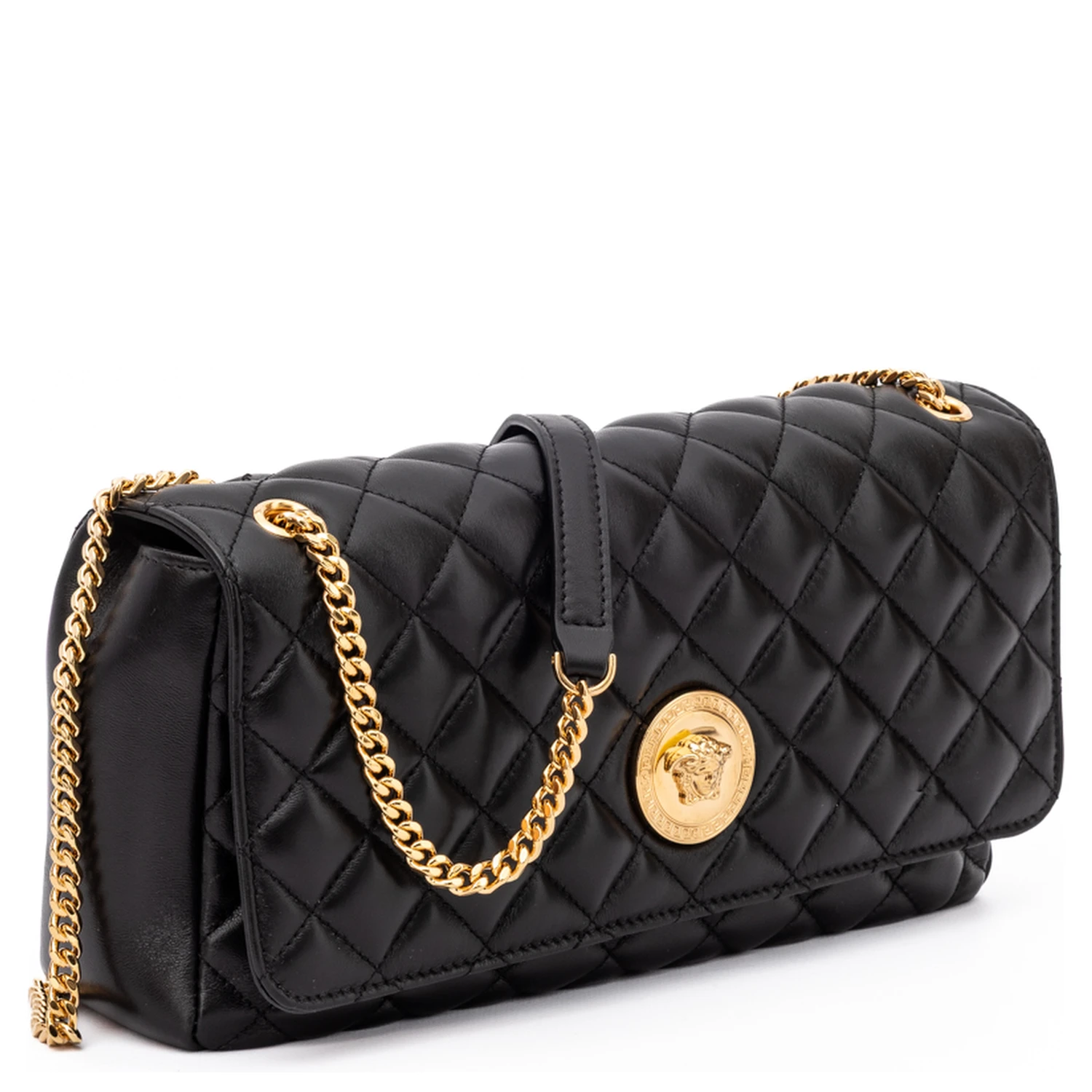 Black Quilted Leather Shoulder Strap Bag