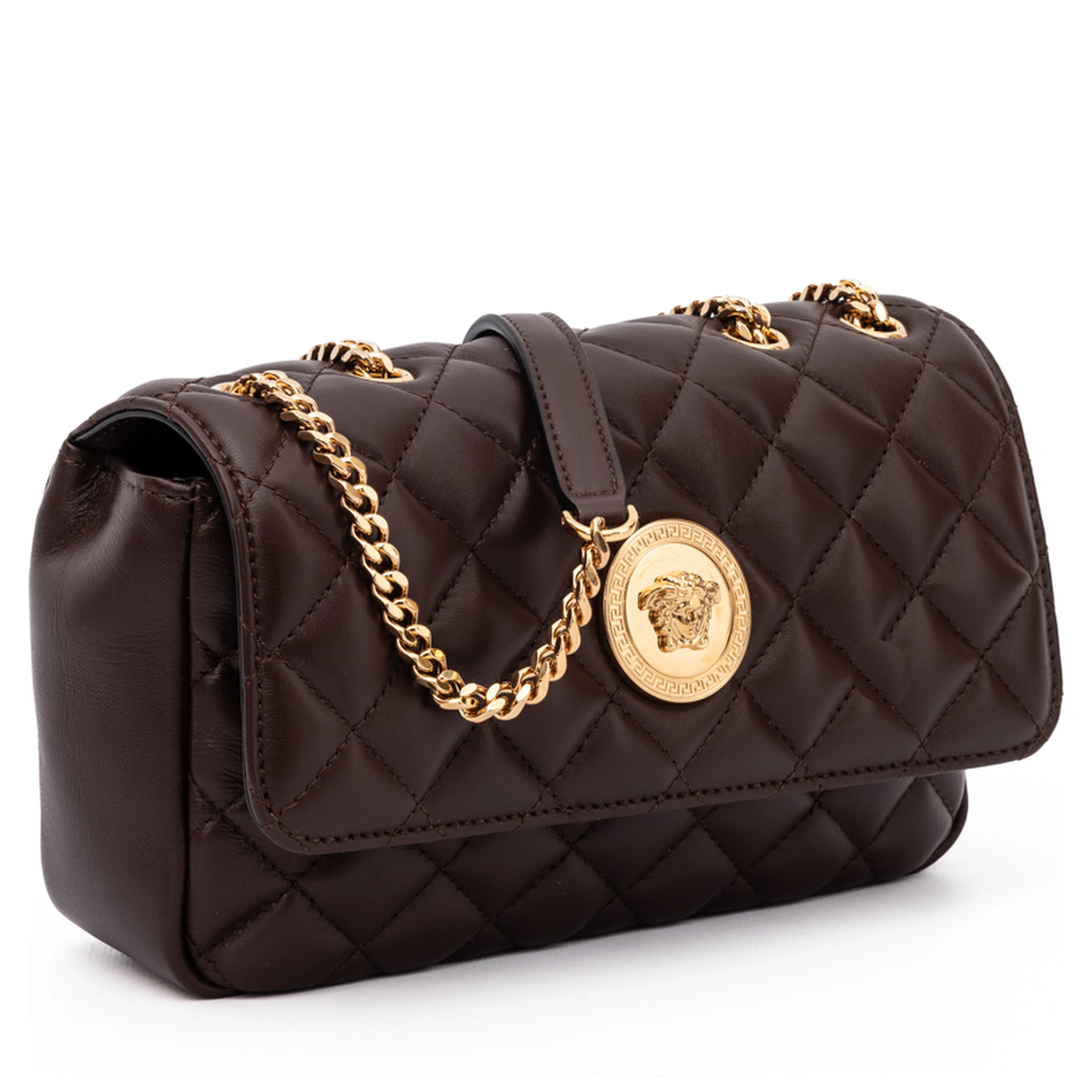 Brown Quilted Leather Shoulder Strap Bag