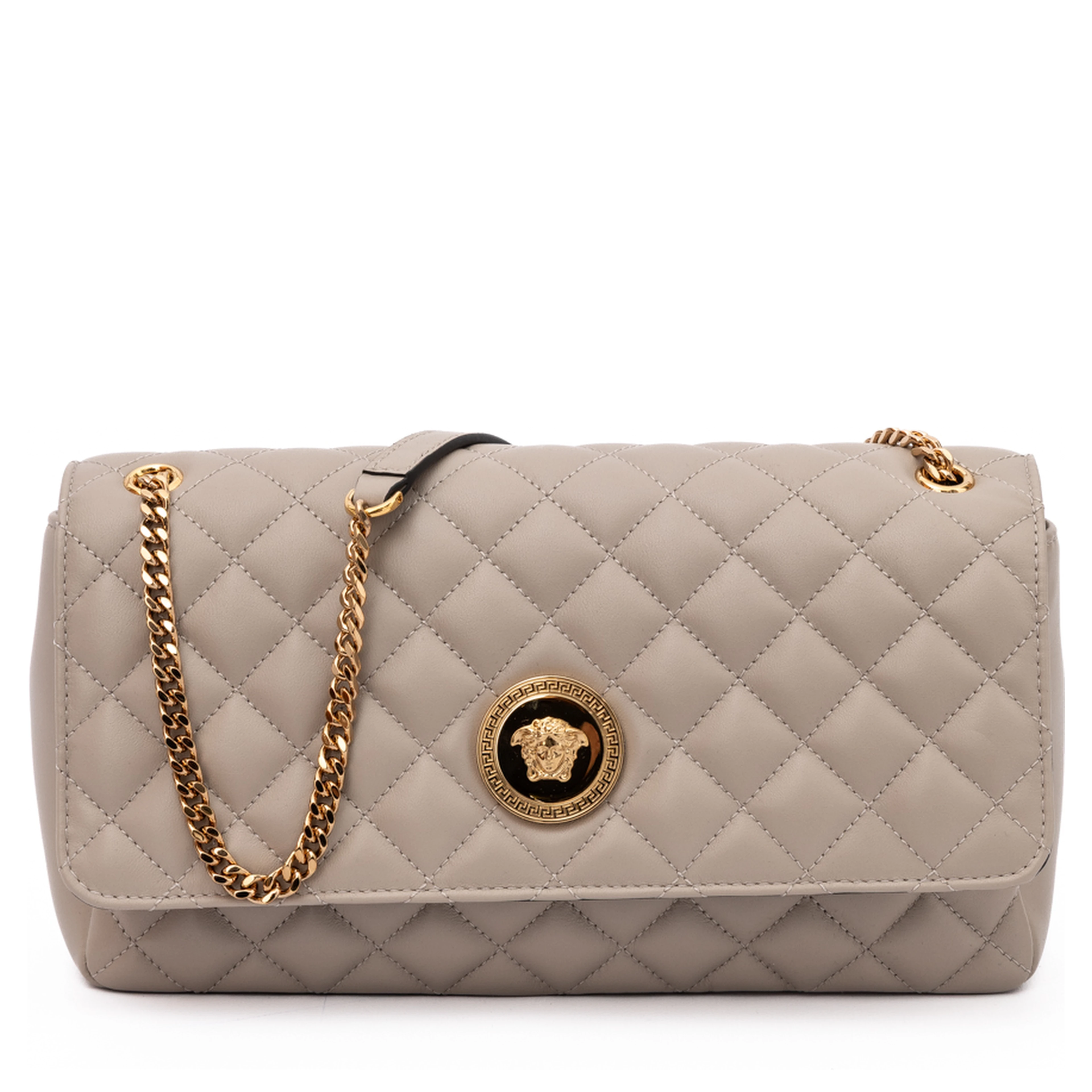 Taupe Quilted Leather Shoulder Strap Bag