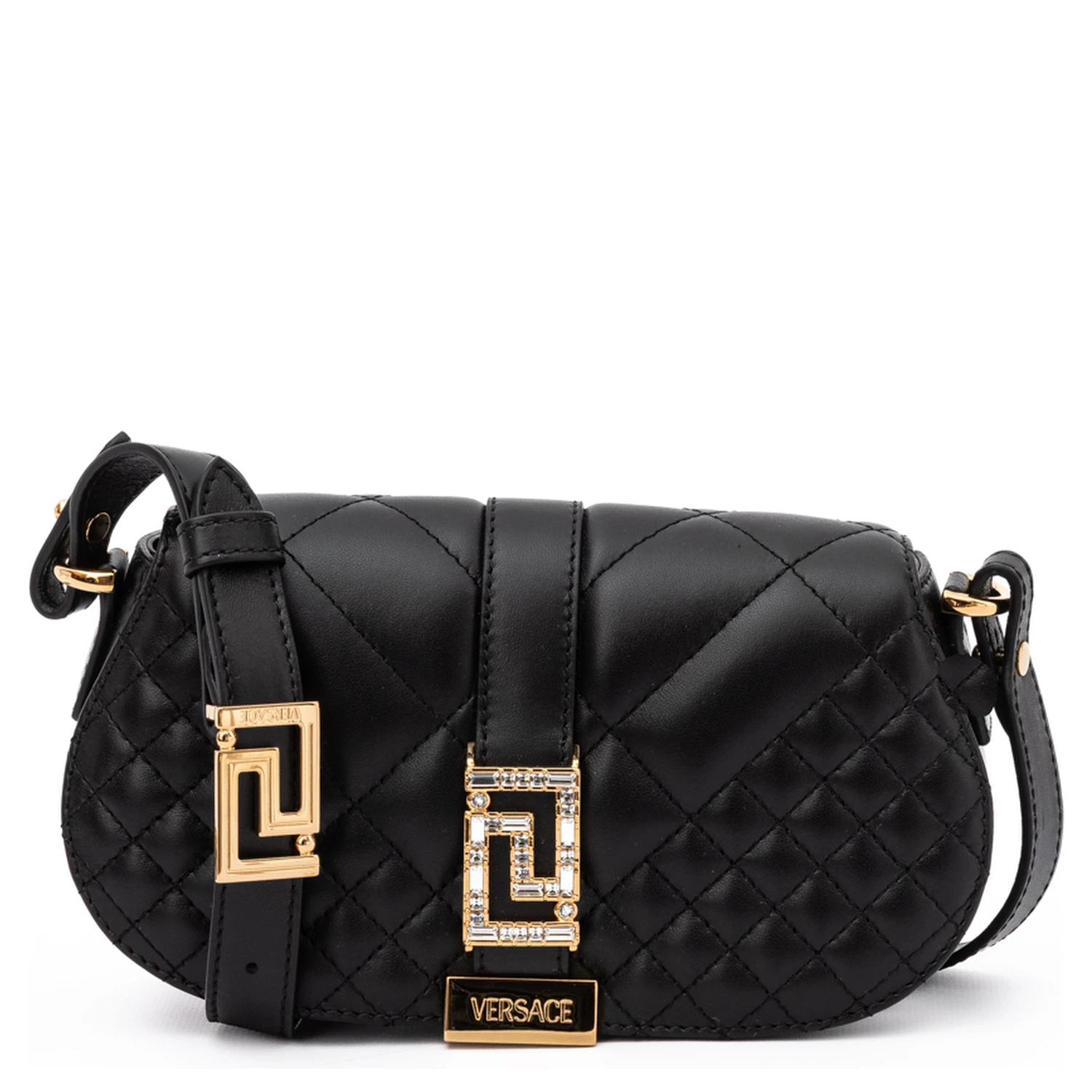 Black Leather Quilted Shoulder Strap Bag