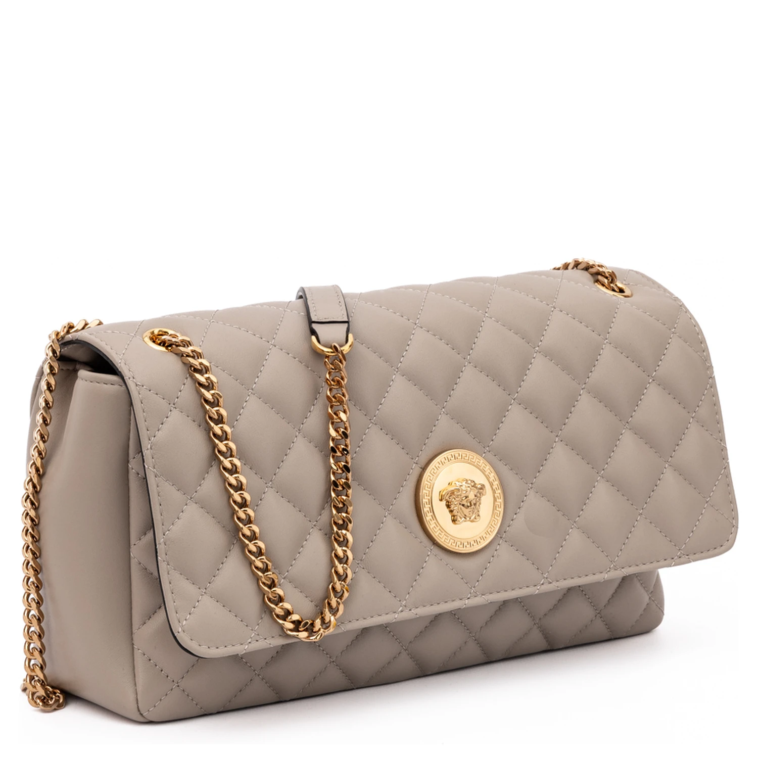 Taupe Quilted Leather Shoulder Strap Bag