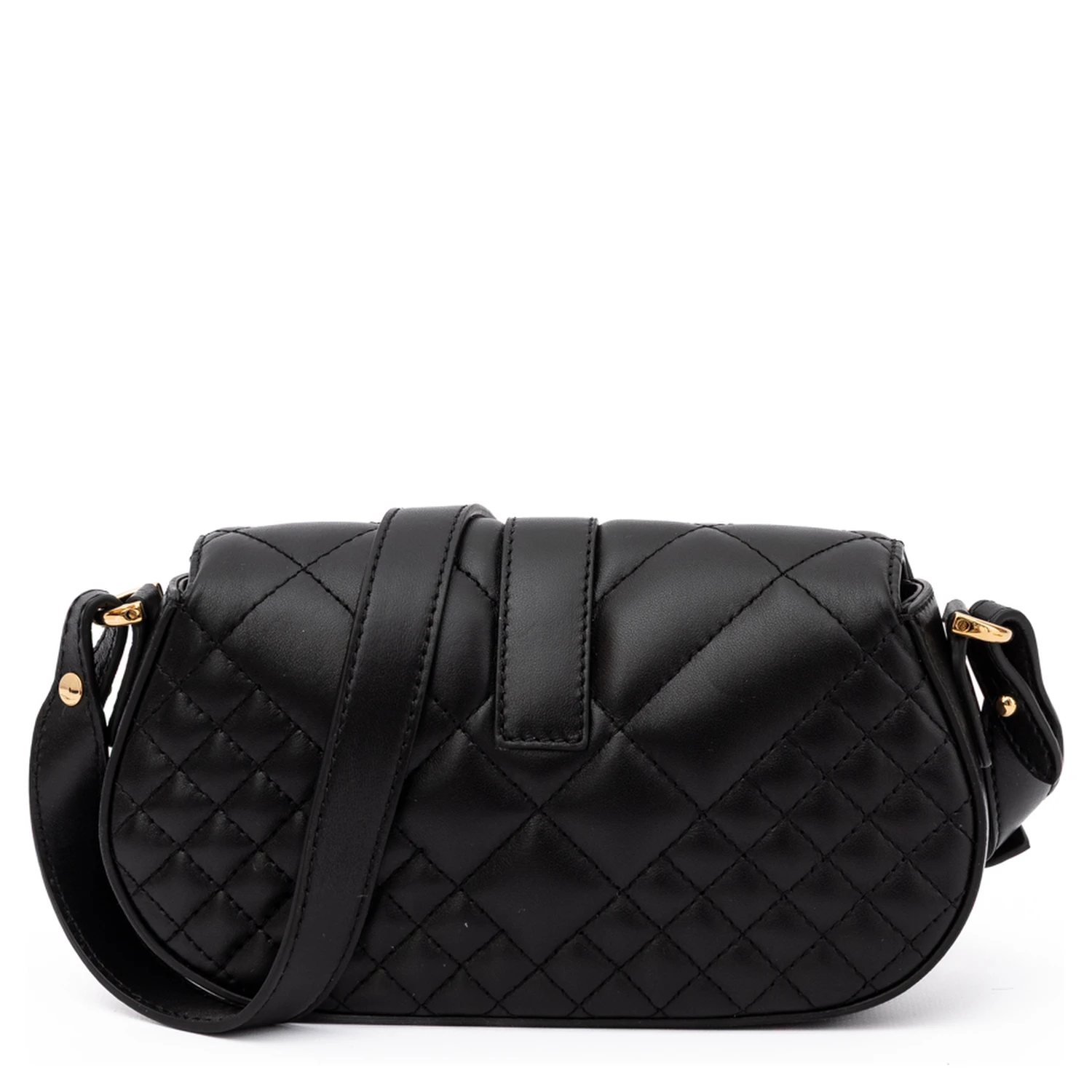 Black Leather Quilted Shoulder Strap Bag