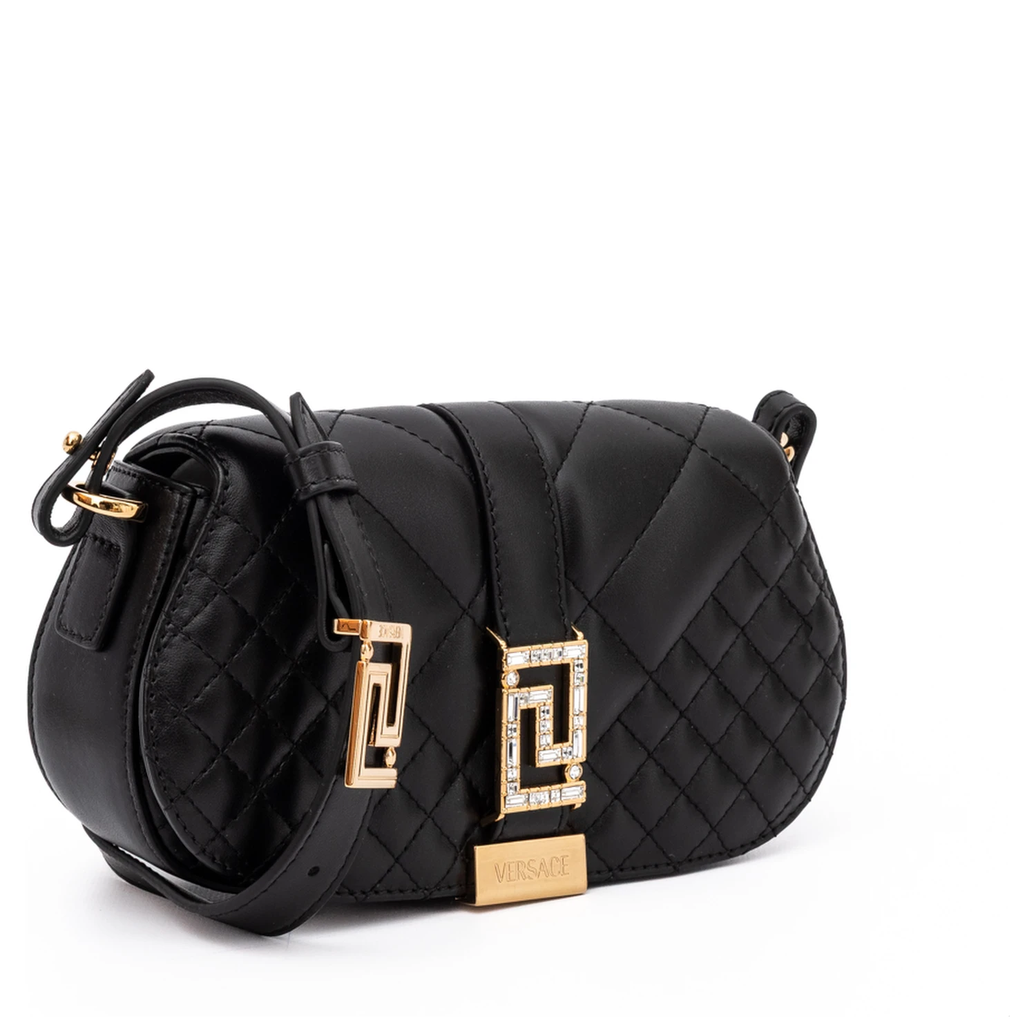 Black Leather Quilted Shoulder Strap Bag