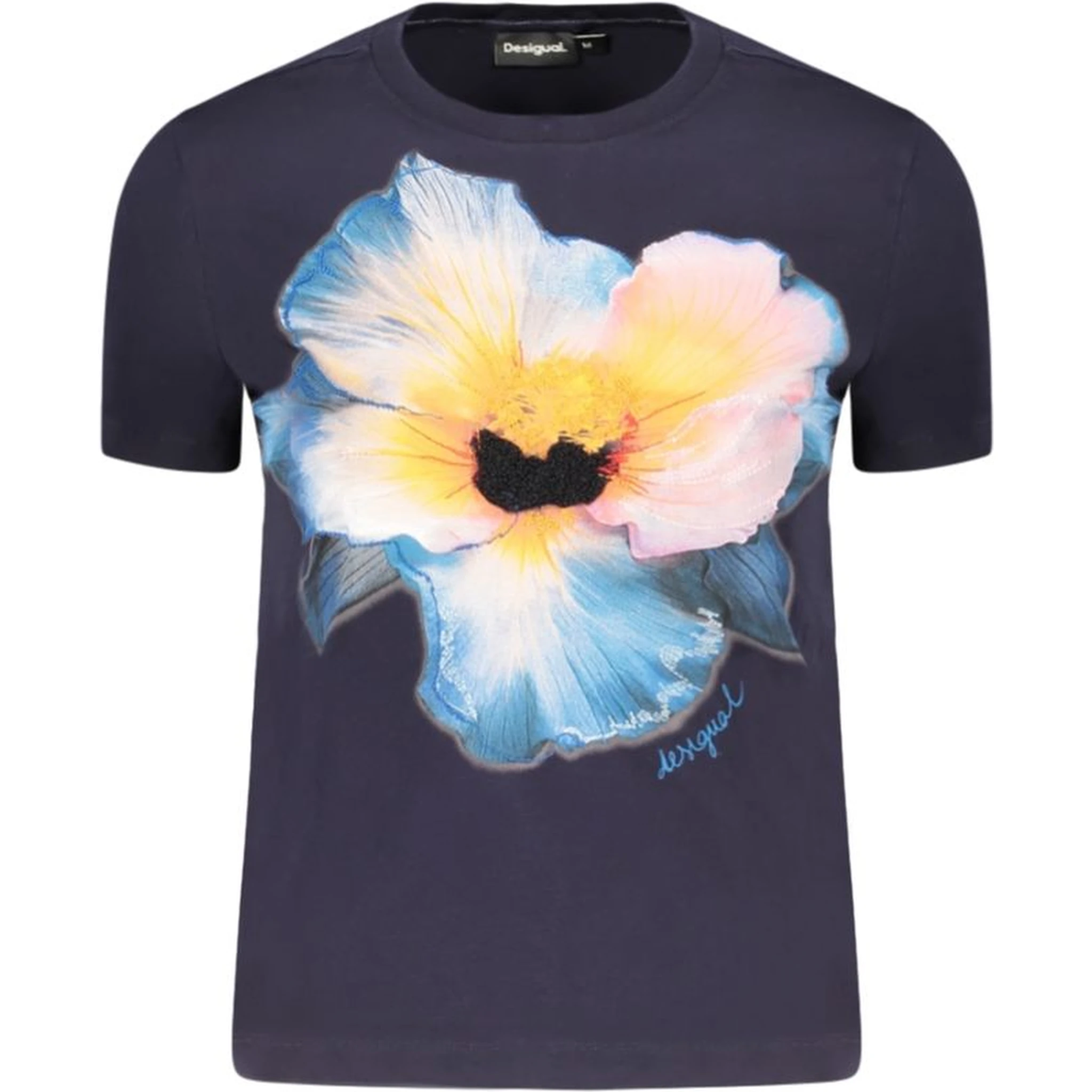 Blue Cotton Women T-Shirt