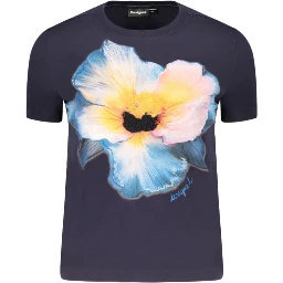 Blue Cotton Women T-Shirt