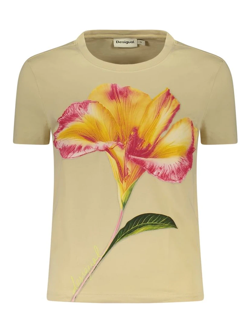 Beige Cotton Women T-Shirt