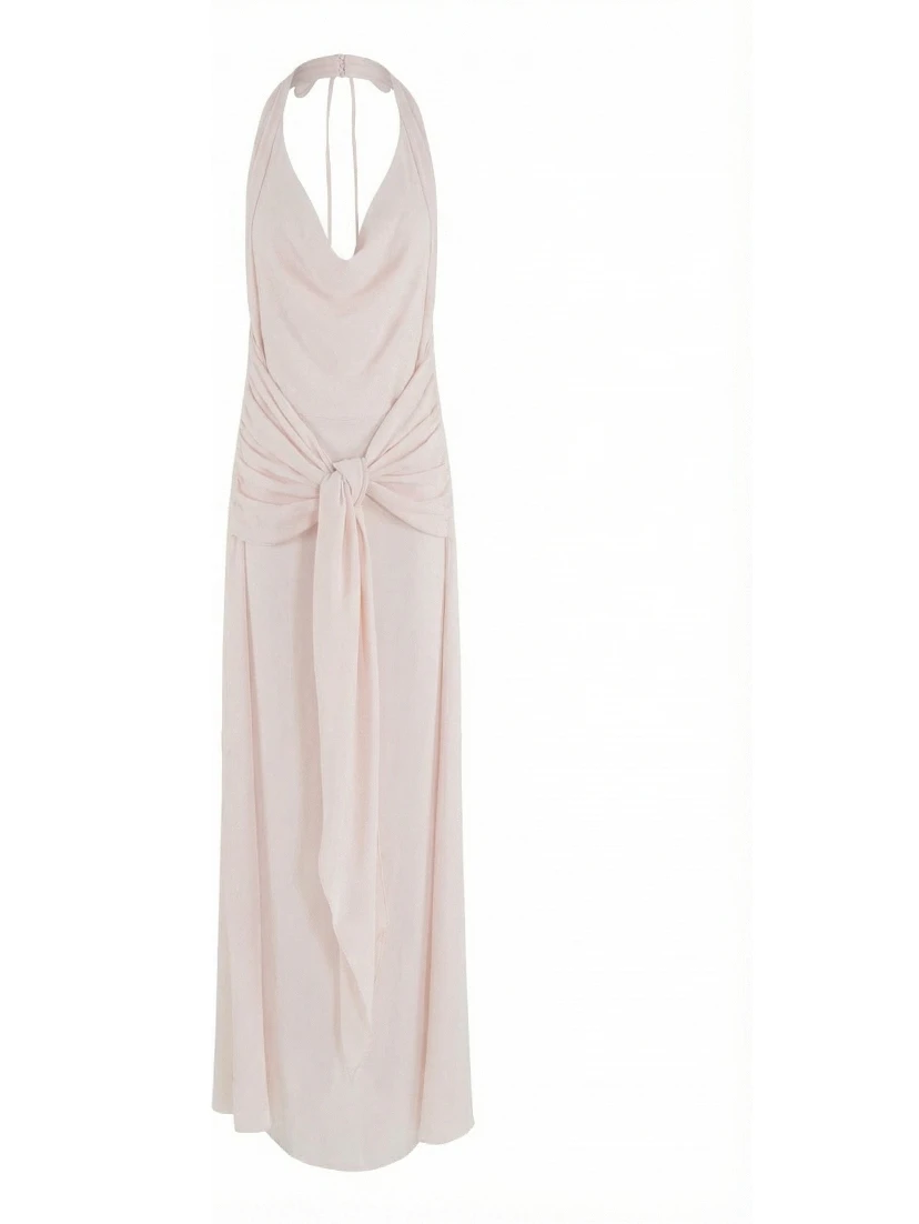 ABITO LUNGO SCOLLO PROFONDO HALTER NECK E SCHIENA SCOPERTA IN CREPE DE CHINE