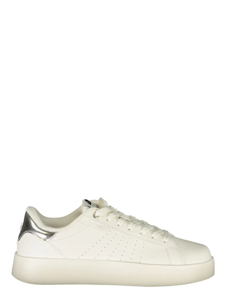 White Polyester Athletic Sneakers
