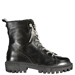 Black Leather Women Ankle Boot