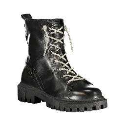 Black Leather Women Ankle Boot