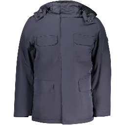 Blue Polyester Men's Parka Jacket