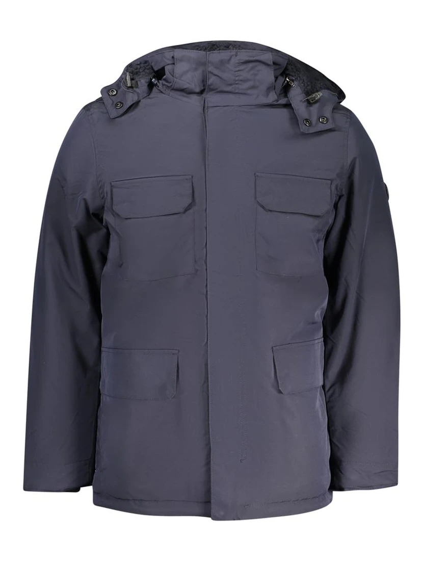 Blue Polyester Men's Parka Jacket