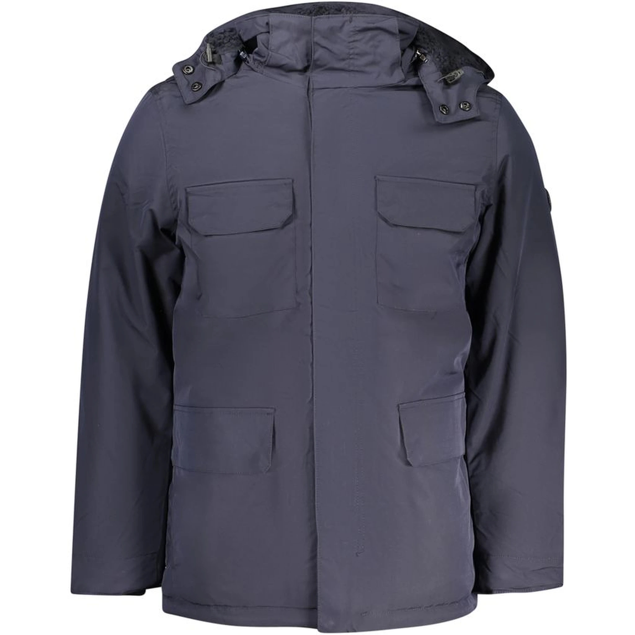 Blue Polyester Men's Parka Jacket