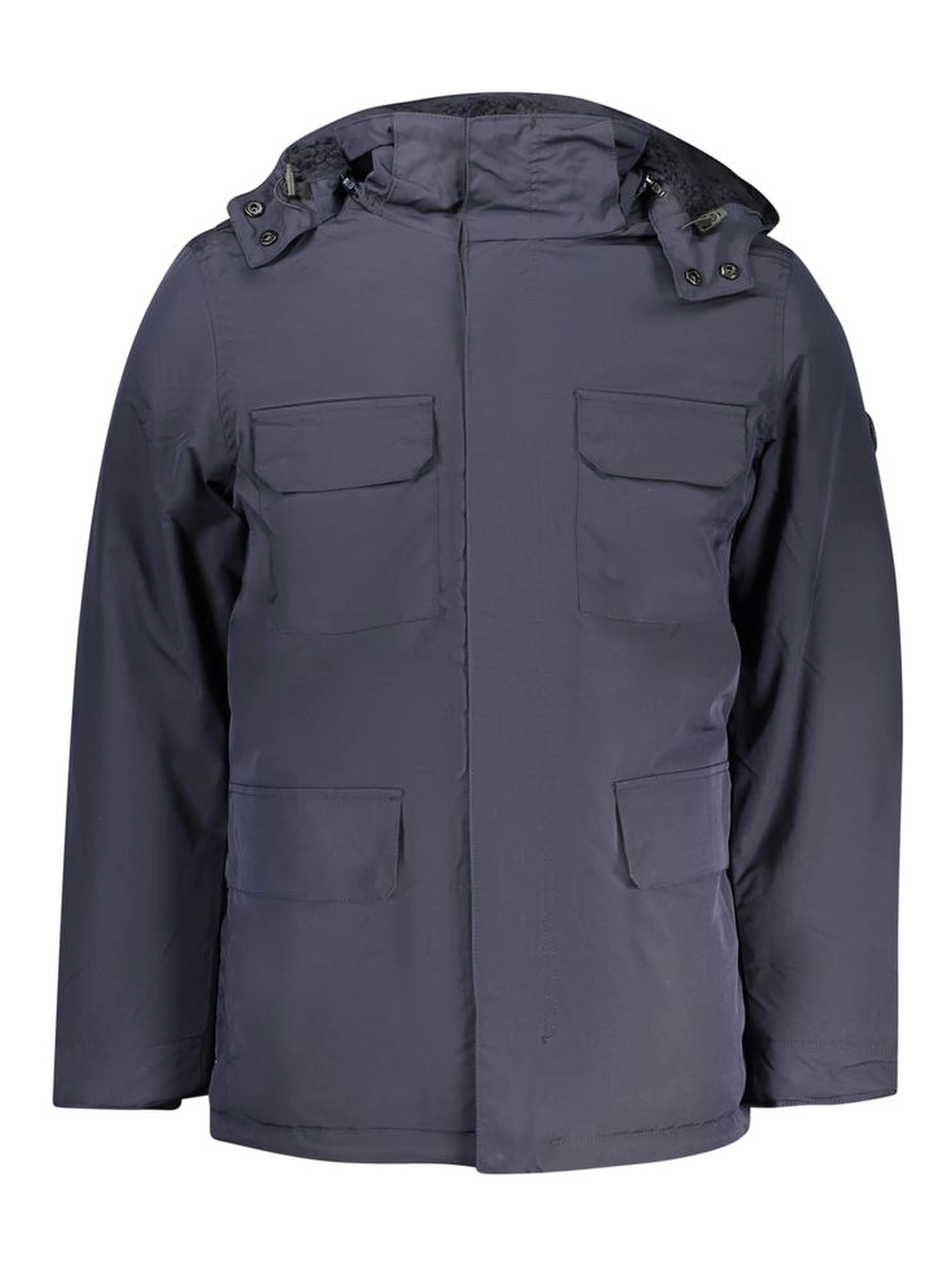 Blue Polyester Men's Parka Jacket