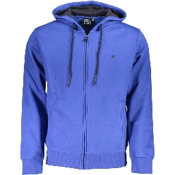 Blue Cotton Men Hoodie