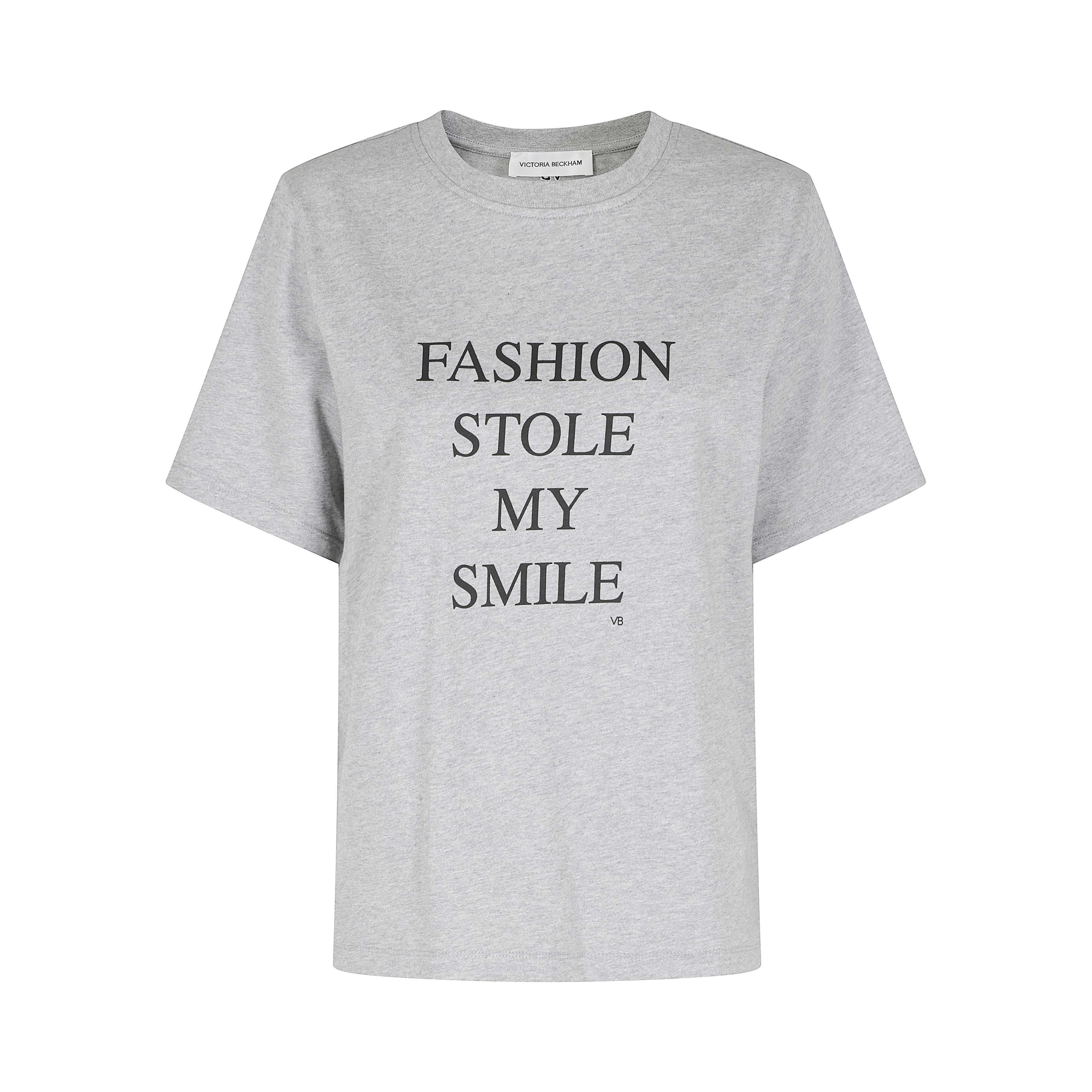 SLOGAN TEE `FASHION STOLE MY SMILE`
