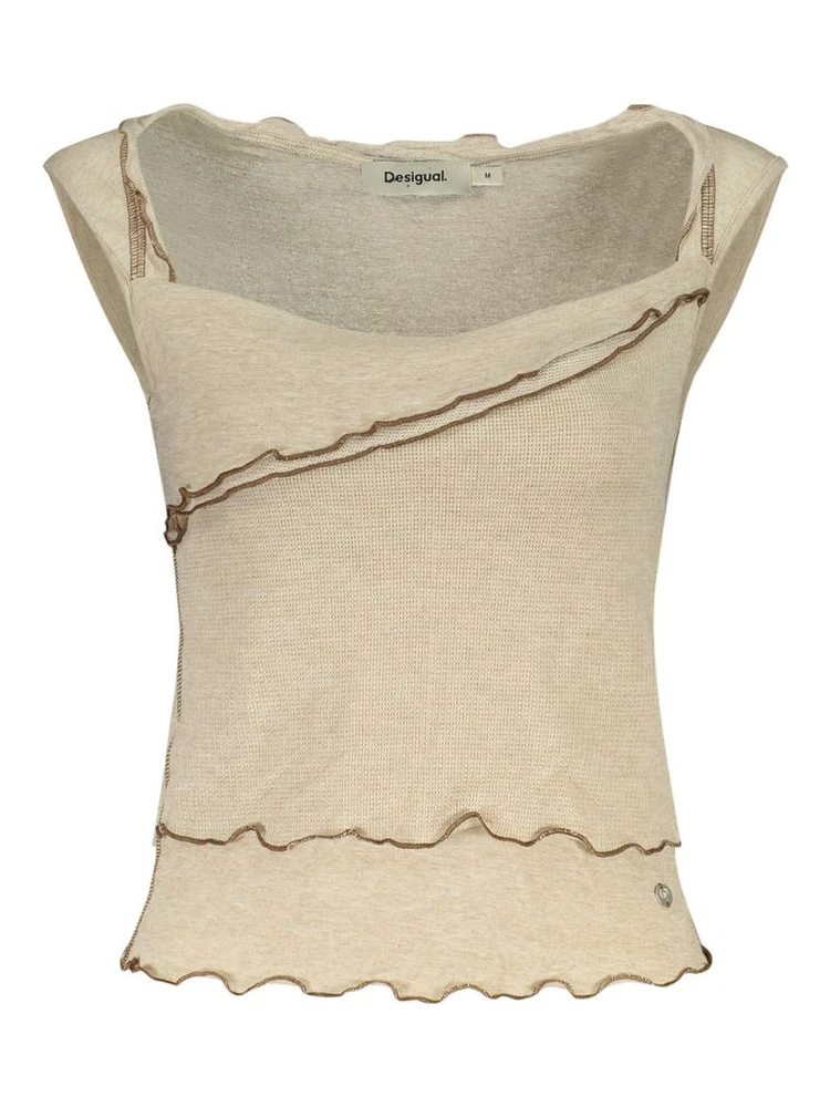 Beige Viscose Tank Tops
