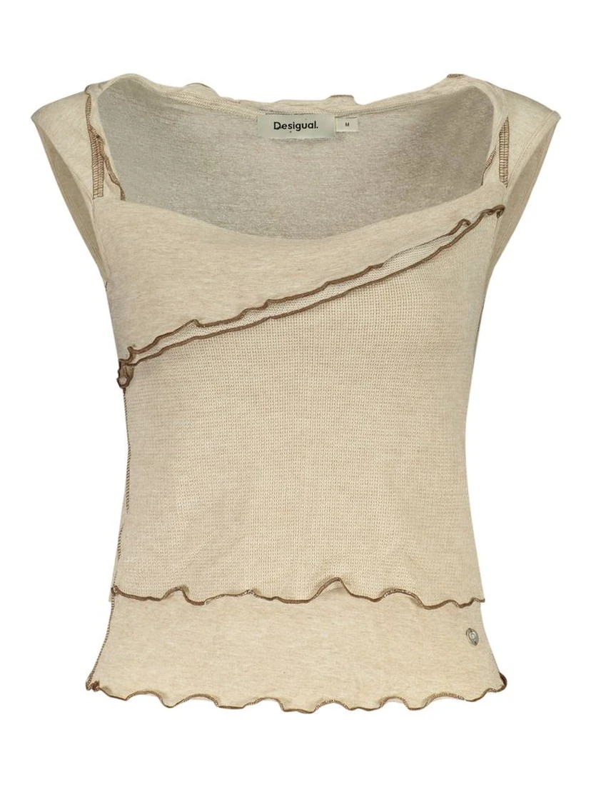 Beige Viscose Tank Tops