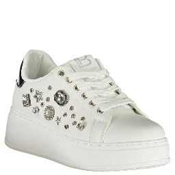 White Polyurethane Women Sneaker