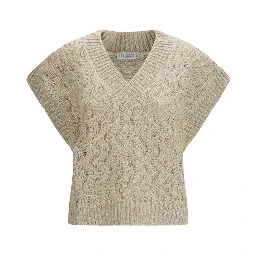 Beige Silk Sleeveles Sweater