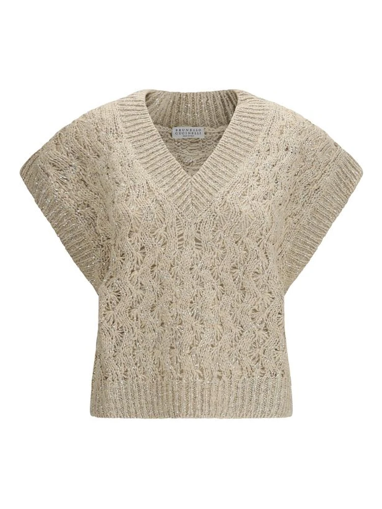 Beige Silk Sleeveles Sweater