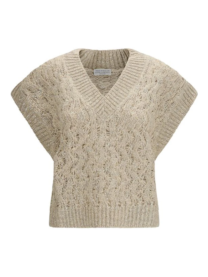 Beige Silk Sleeveles Sweater