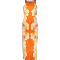 Orange Elastane Casual Dress