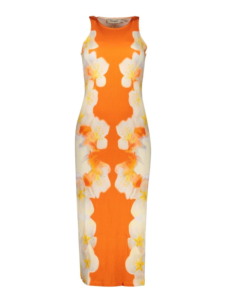 Orange Elastane Casual Dress
