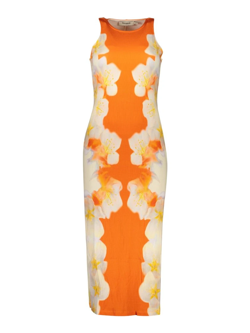 Orange Elastane Casual Dress