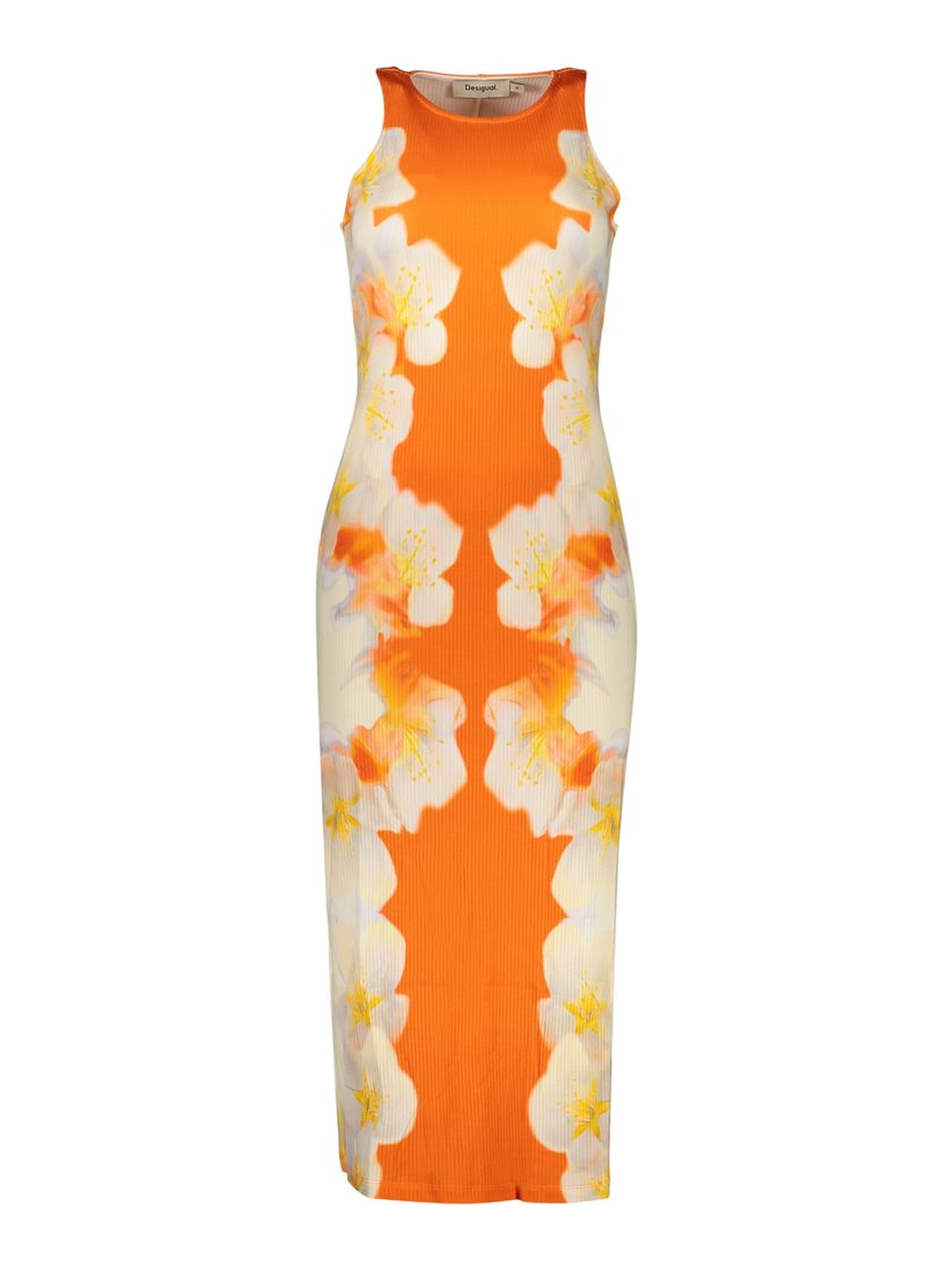 Orange Elastane Casual Dress