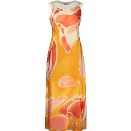 Orange Polyester Casual Dress