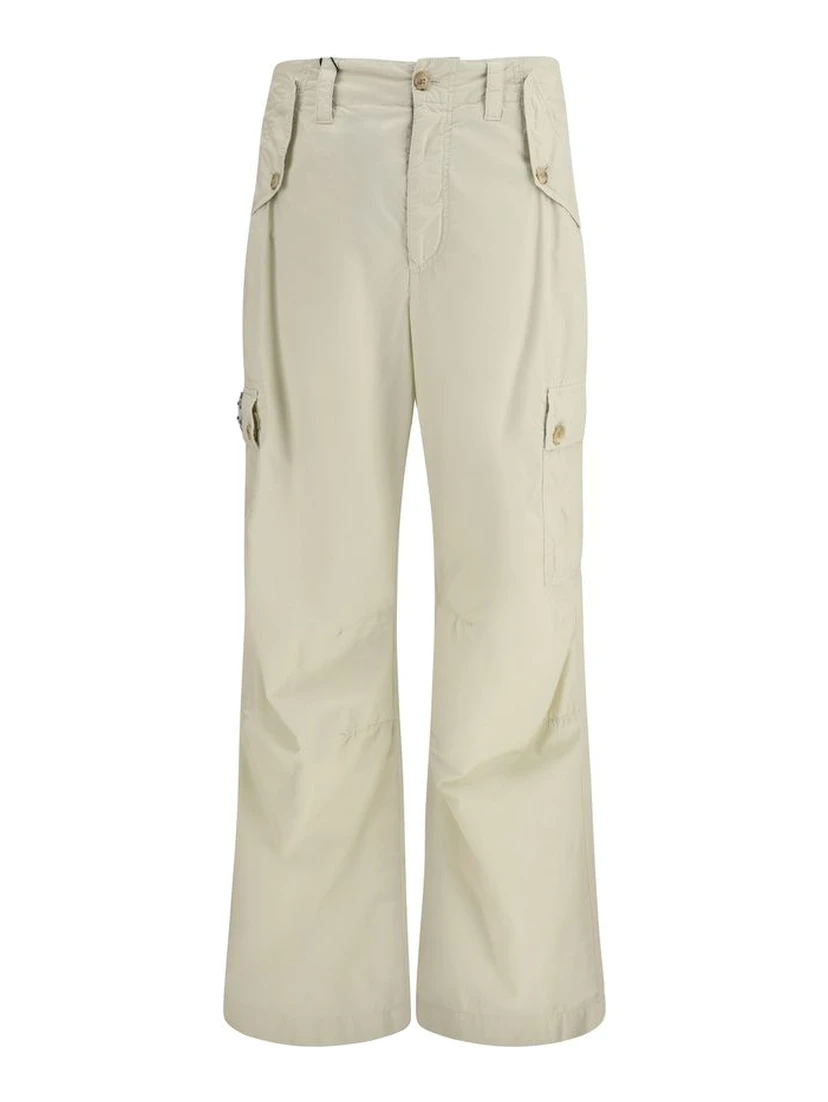 Beige Cotton Casual Pants
