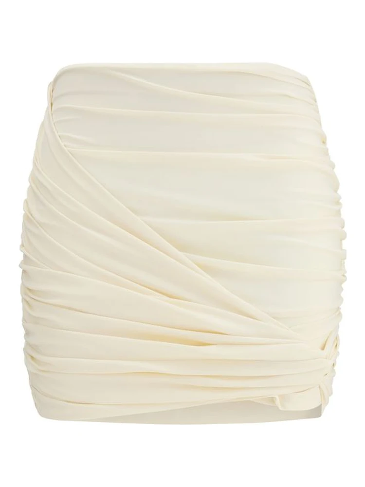 Beige Fabric Mini Skirt