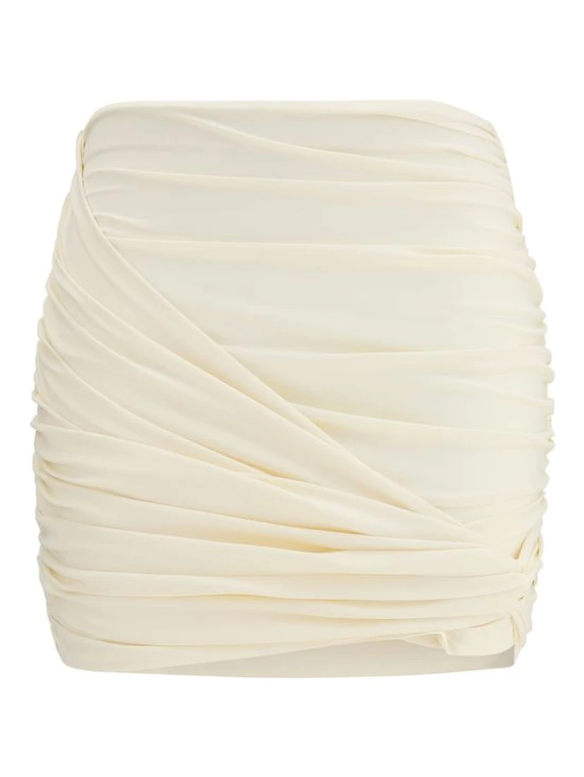 Beige Fabric Mini Skirt