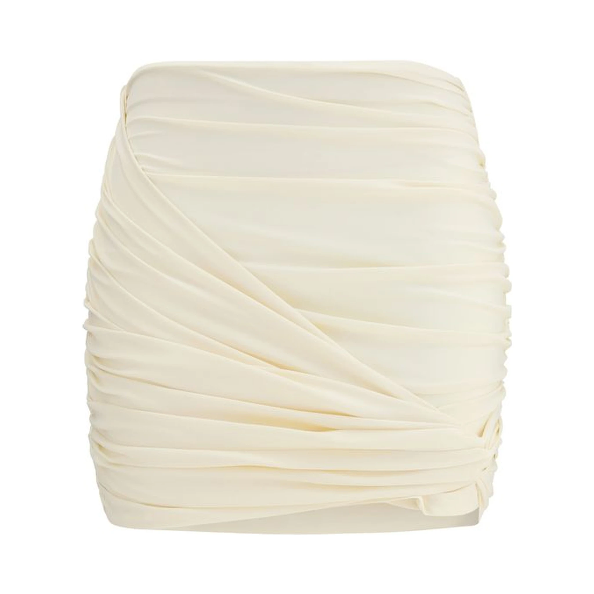 Beige Fabric Mini Skirt