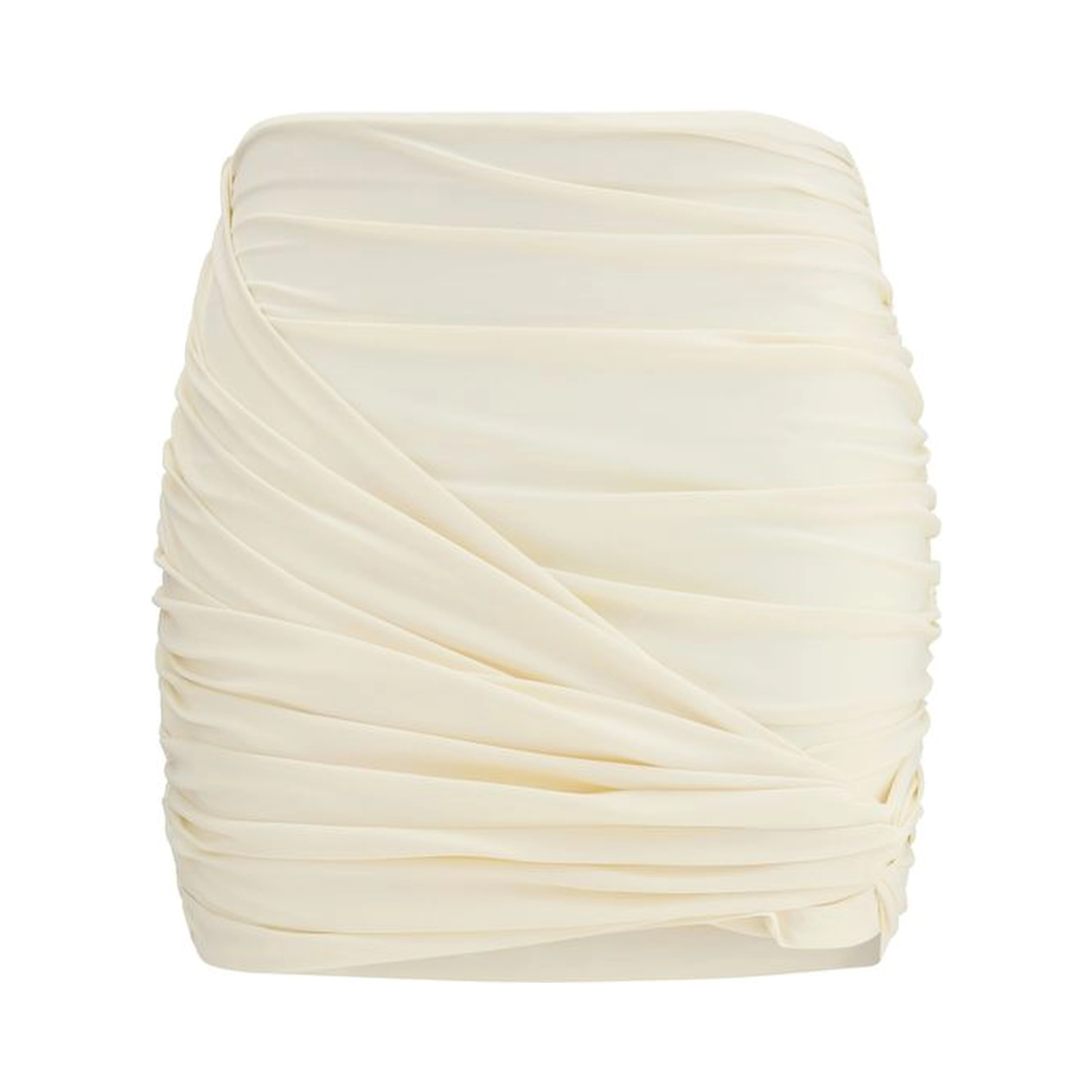 Beige Fabric Mini Skirt