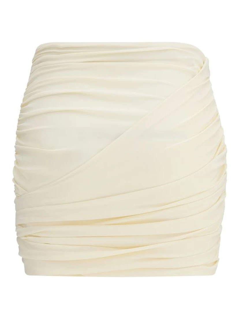 Beige Fabric Mini Skirt
