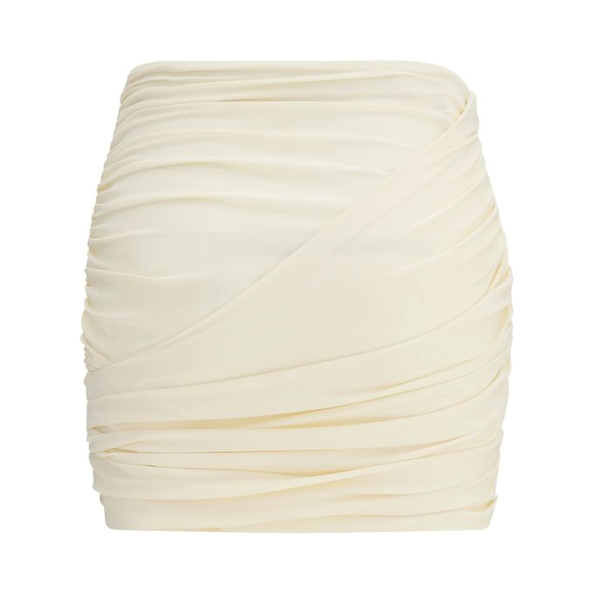 Beige Fabric Mini Skirt