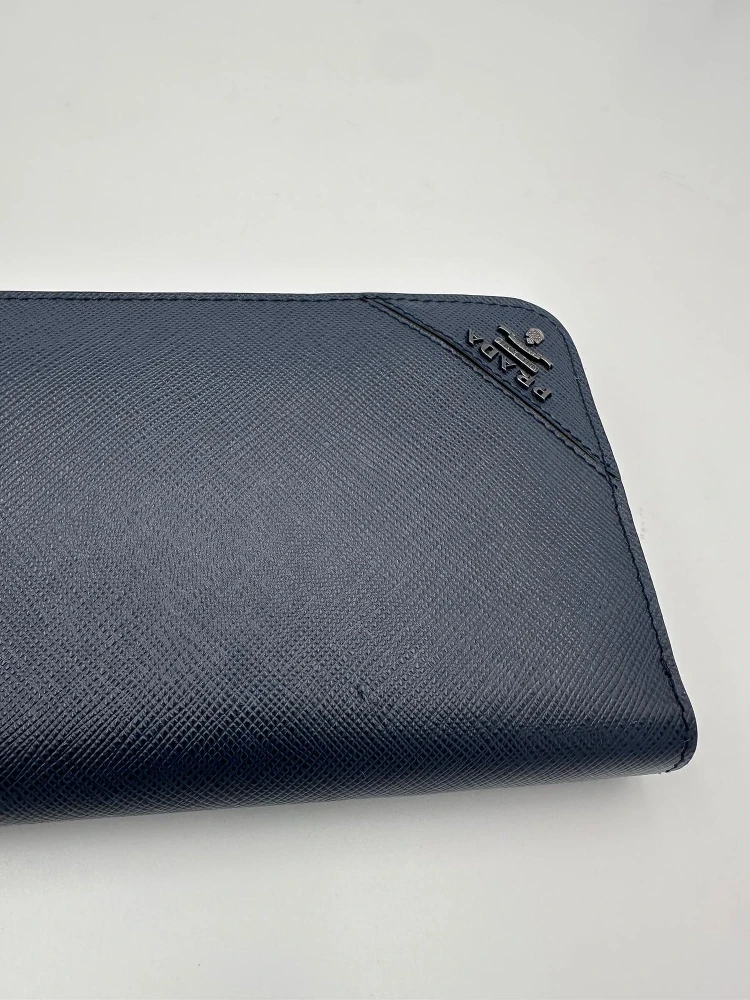 PRADA Zip in Blue Saffiano Wallet