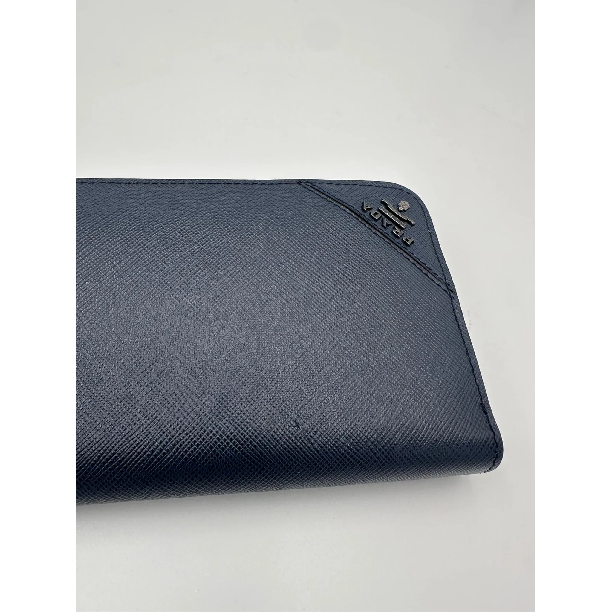 PRADA Zip in Blue Saffiano Wallet