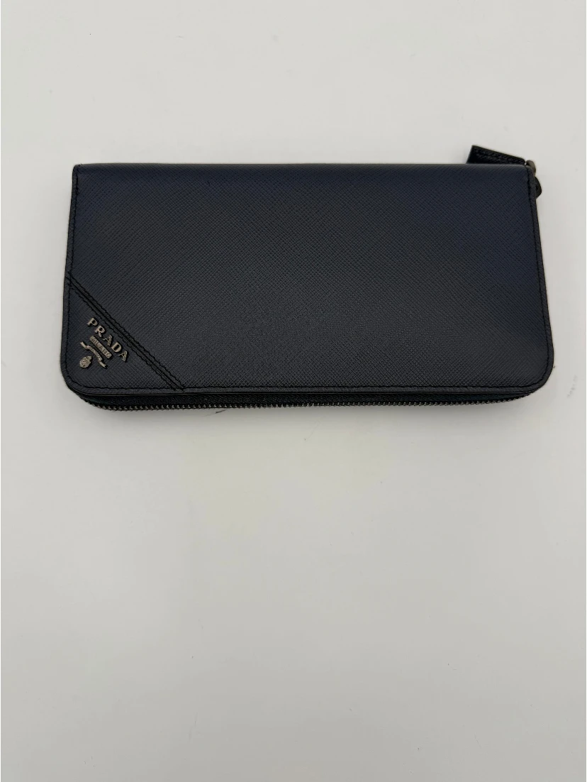 PRADA Zip in Blue Saffiano Wallet
