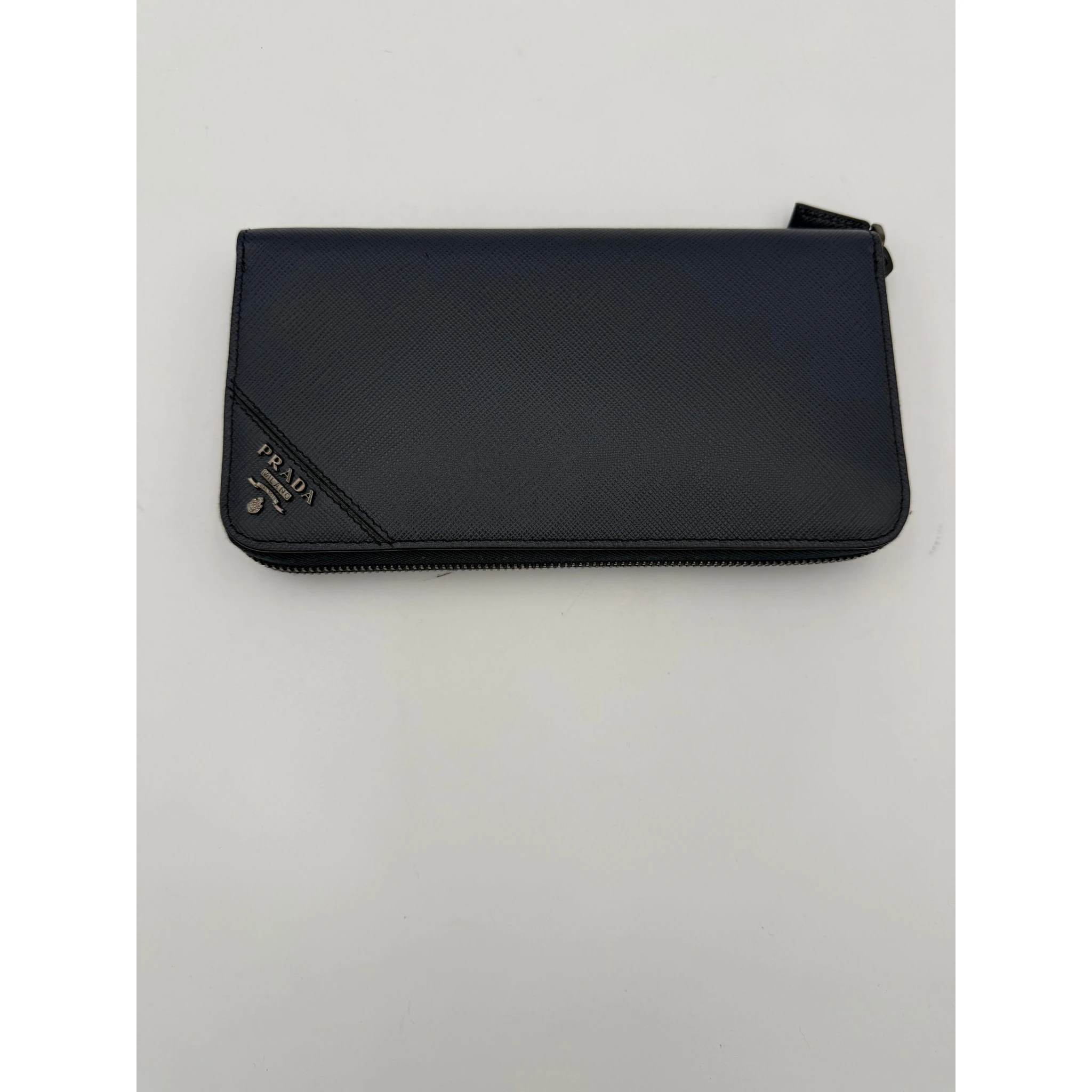 PRADA Zip in Blue Saffiano Wallet