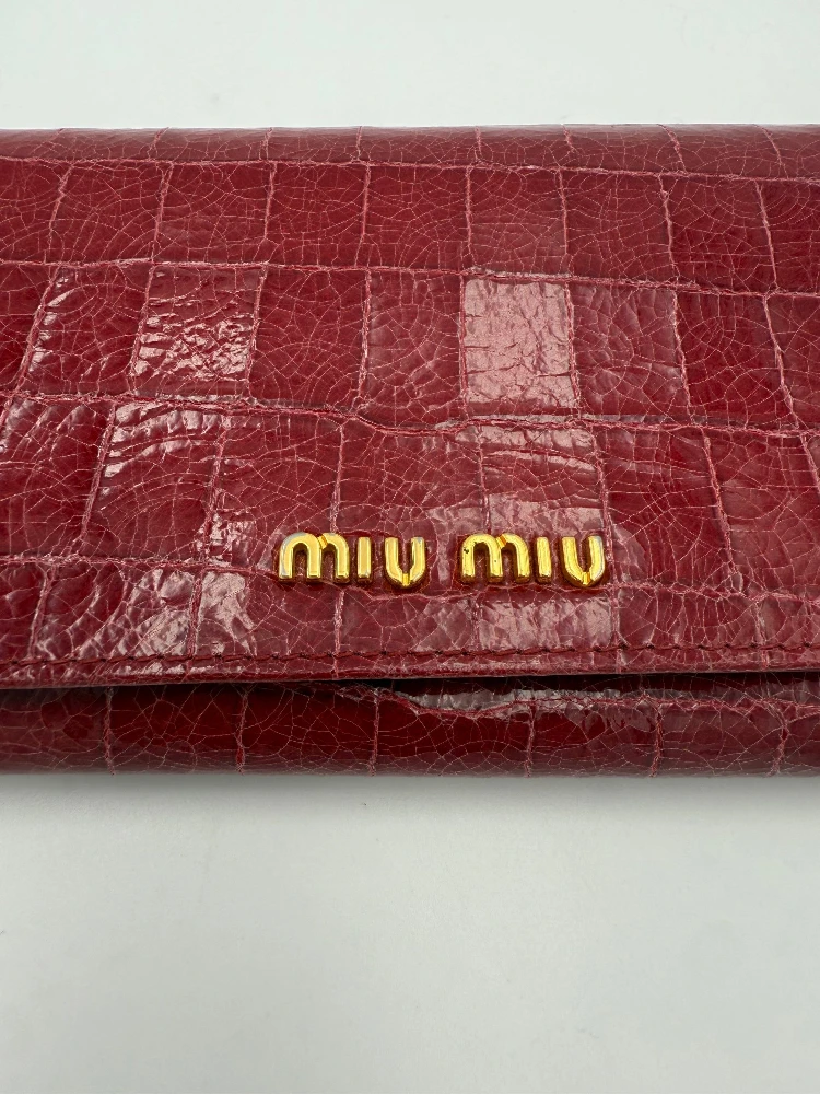 MIU MIU Rosso Crocodile Print Leather Wallet