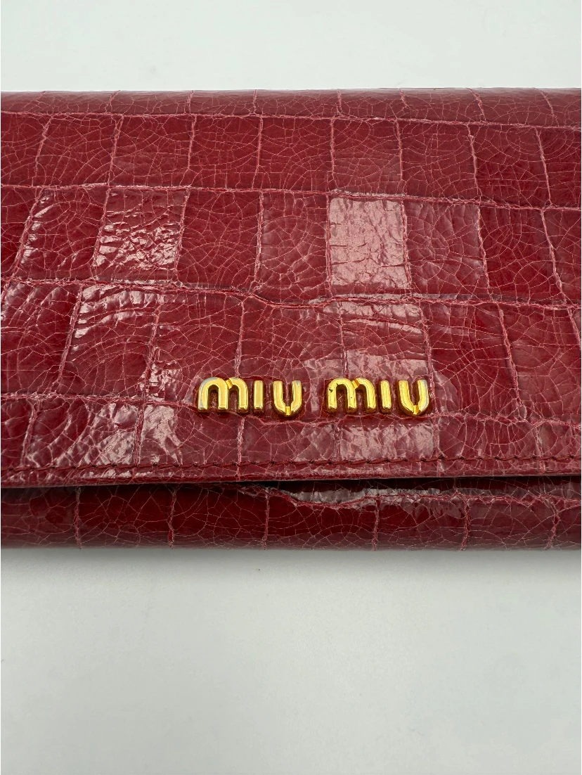 MIU MIU Rosso Crocodile Print Leather Wallet