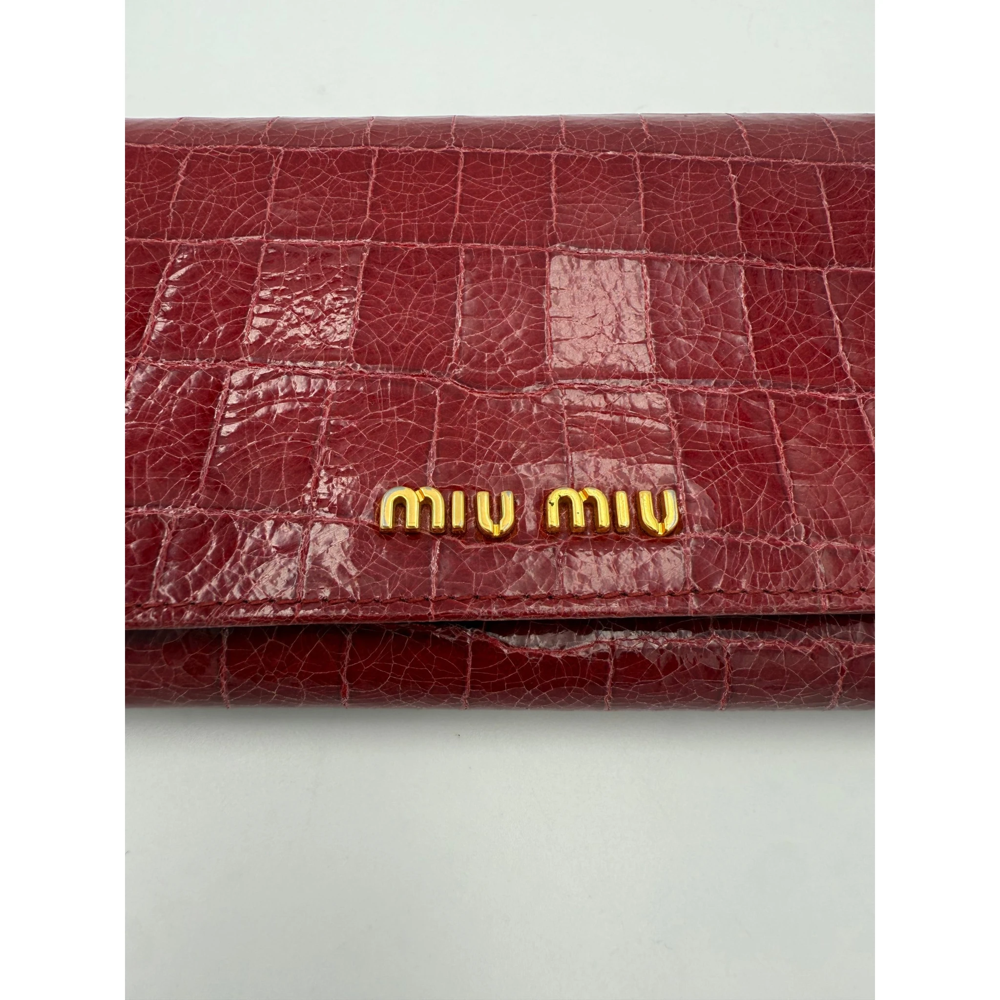 MIU MIU Rosso Crocodile Print Leather Wallet