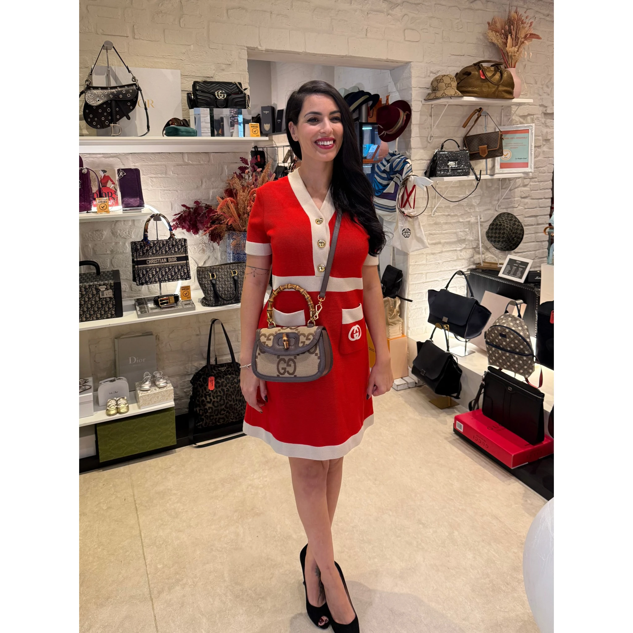 GUCCI BAMBOO 1947 GG Canvas Handbag