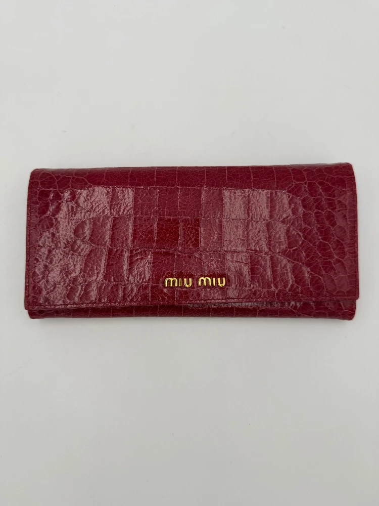 MIU MIU Rosso Crocodile Print Leather Wallet alternative
